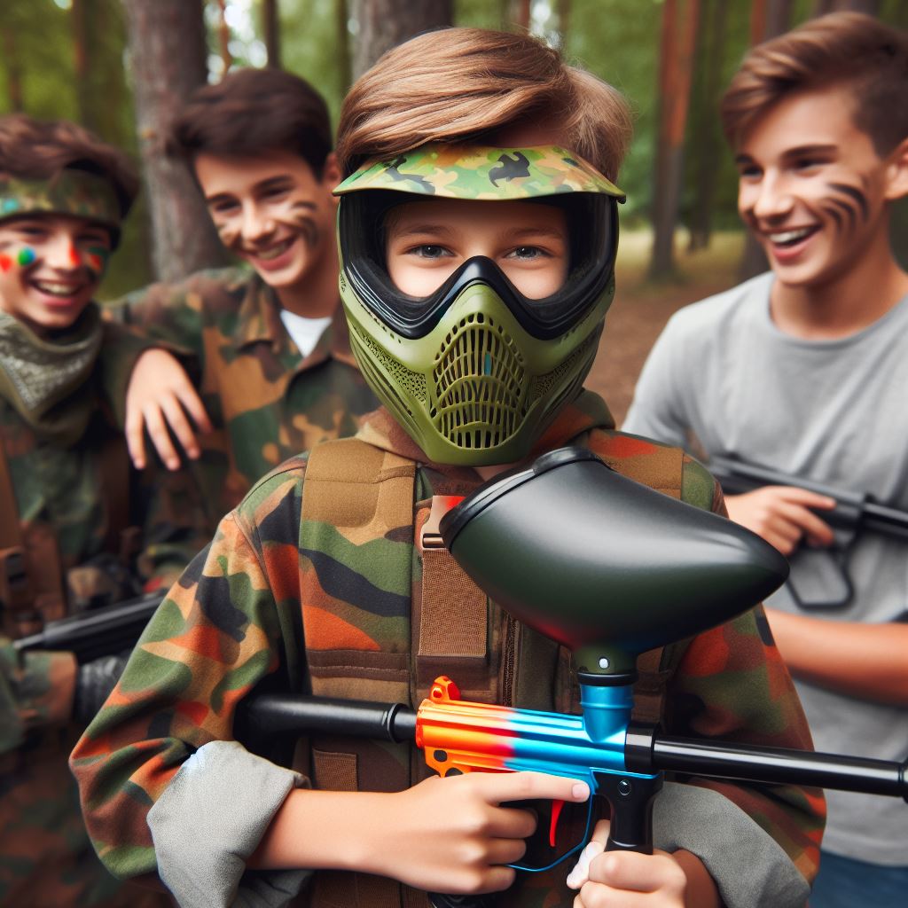 Kids squad wearing paintball mask